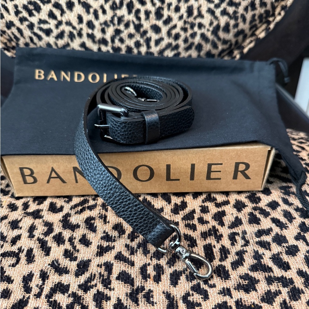 Bandolier Black Leather Removable Crossbody Strap with Gunmetal Hardware - Picture 2 of 2